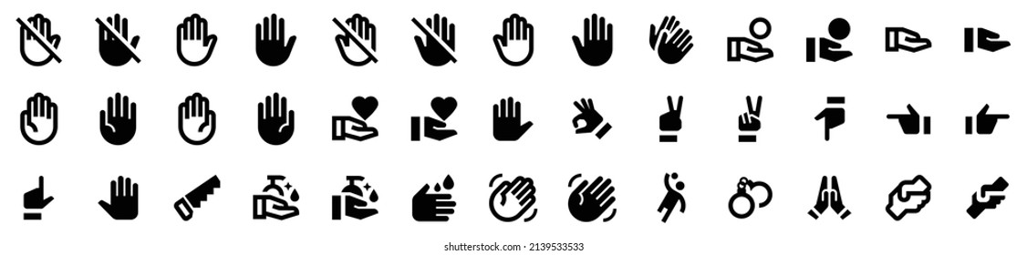 Colección de iconos de mano. Conjunto de iconos plano negro aislado en fondo blanco