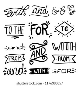 Collection of hand lettered ampersands and catchwords isolated on white background. Great vector design set for wedding invitations, save the date cards and other stationary type of design