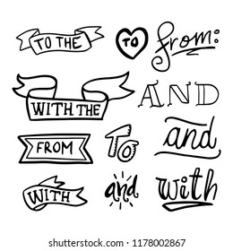 Collection of hand lettered ampersands and catchwords isolated on white background. Great vector design set for wedding invitations, save the date cards and other stationary type of design
