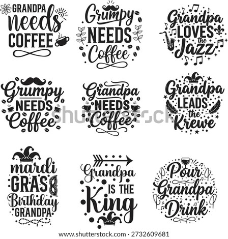 Collection of hand lettered phrases celebrating grandfathers and their preferences