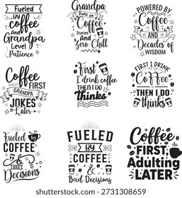 Coleção de citações escritas à mão celebrando avôs e café