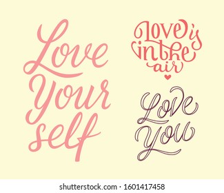 Collection of Hand Lettering Love quotes for Valentine's day.