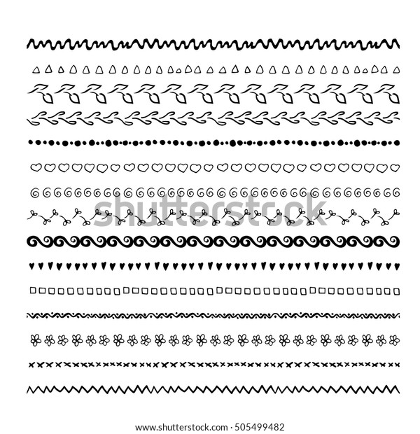 Collection of hand made doodle lines\
with brushes in  EPS file. Can be used as hand drawn border,\
dividers, frames and brushes can be applied to different\
shapes.