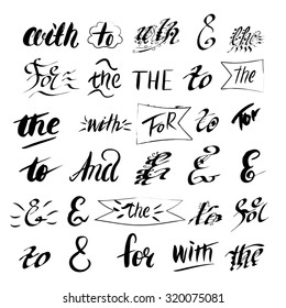 Collection of hand painted ampersands and catchwords. Modern calligraphy design elements.