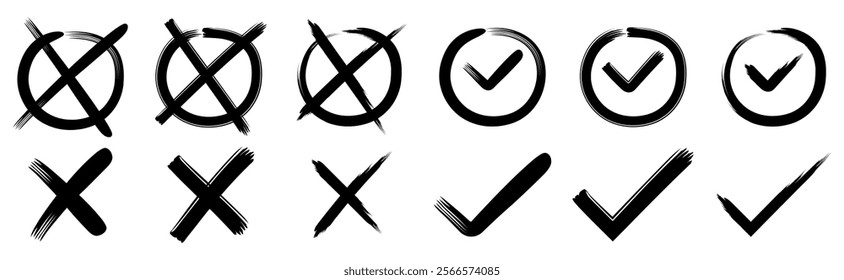 Collection of hand painted check marks ticks . Vector illustration