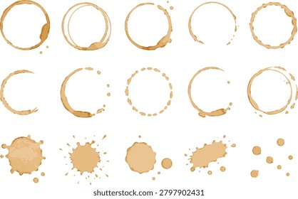 Collection of hand painted coffee cup rings, stain marks, splashes, drips and splatters