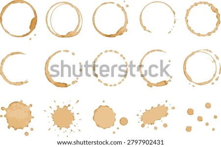 Collection of hand painted coffee cup rings, stain marks, splashes, drips and splatters