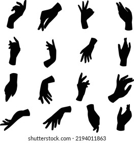 Collection of Hand set isolated flat vector Silhouettes
