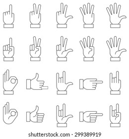 A collection of hand signs, precise, with a modern and rounded style.