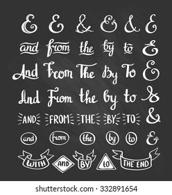 Collection of hand sketched ampersands and catchwords made in vector. Handsketched set of design elements. Calligraphic details.