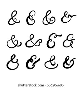 Collection of hand written ampersands. Hand made design for wedding card, invitation. Isolated on white background. Vector illustration.