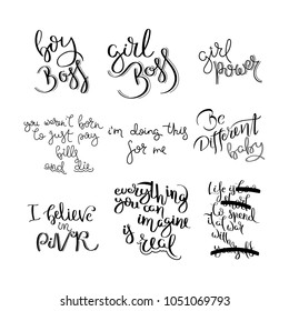 Collection of hand written calligraphy quotes motivation for life and happiness. Set for postcard, poster, prints, cards graphic design.