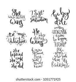 Collection of hand written calligraphy quotes motivation for life and happiness. Set for postcard, poster, prints, cards graphic design.
