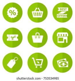 Collection Of Handbag, Bag, Market Elements.  Set Of 9 Store Icons Set. 