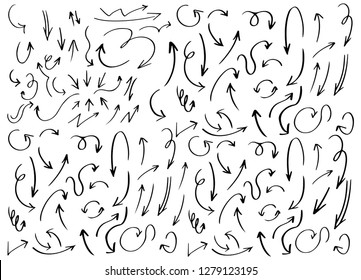 Collection of handdraw vector arrow. Set of highqulity doodle icon set. Black sketch arrows on white background.