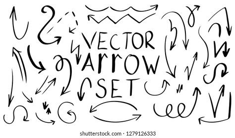 Collection of handdraw vector arrow. Set of highqulity doodle icon set. Black sketch arrows on white background.