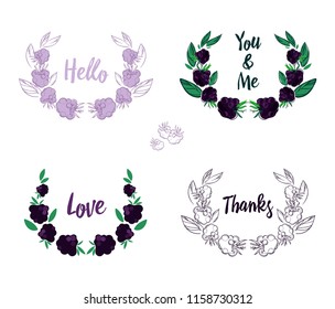 Collection of hand-drawing different botanical wreaths. Floral wreaths with blackberries isolated on white background. Nature design vector elements for decoration.