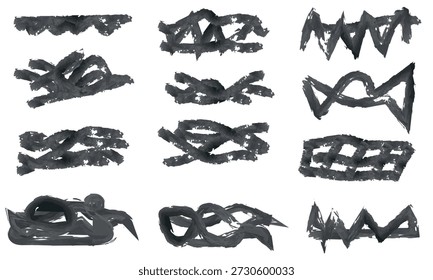 Colección de trazos y divisores de pincel negro Abstractas dibujado a mano — Expresivo arte de línea monocromo y Elementos decorativos