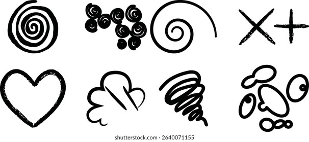A collection of hand-drawn abstract shapes and symbols
