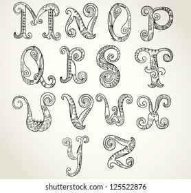 Collection of hand-drawn Alphabet M-Z.