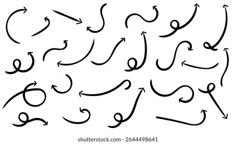 Collection of Hand-Drawn Arrow Designs with Various Artistic Styles and Directions