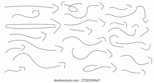 Eine Sammlung von handgezeichneten Pfeilen mit gepunkteten Linien. Verschiedene Arten von schwarzen Pfeilen, die in alle Richtungen zeigen.