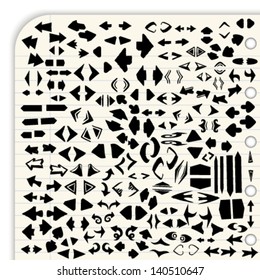 Collection of hand-drawn arrows isolated on light background