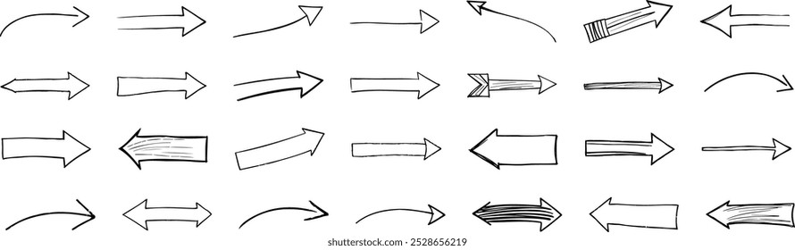 Uma coleção de setas desenhadas à mão apontando em várias direções.