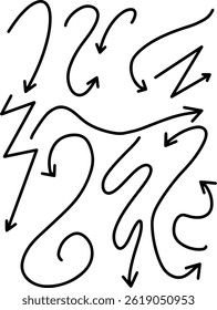 A collection of hand-drawn arrows. A set of simple arrows highlighted on a white background.