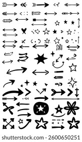 Collection of hand-drawn arrows, stars, and design elements