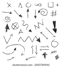 Collection of hand-drawn arrows and symbols on a white background.