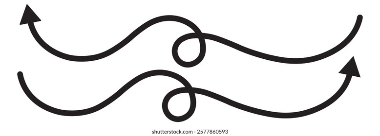 A collection of hand-drawn arrows in various directions and styles. Arrow wavy black vector icon. Simple black arrow vector. Pointer to the right vector arrow. Wavy arrow icon. Waveform. Vector