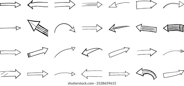 A collection of hand-drawn arrows in various styles and directions.