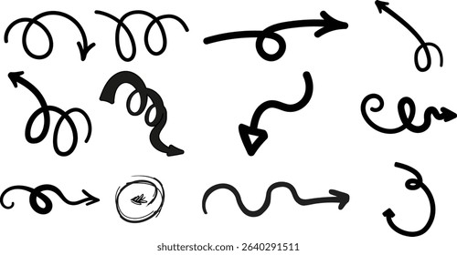 A collection of hand-drawn arrows with various styles and directions