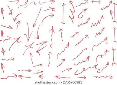 Una colección de flechas dibujadas a mano en varios estilos que apuntan en diferentes direcciones, simbolizando conceptos como movimiento, dirección y progreso