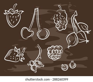 Collection of hand-drawn berryon blackboard. Retro vintage style .