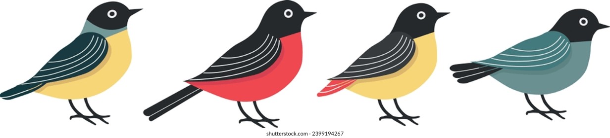 collection of hand-drawn birds without background