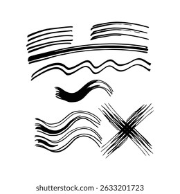 Collection of Hand-Drawn Black Brush Strokes and Lines