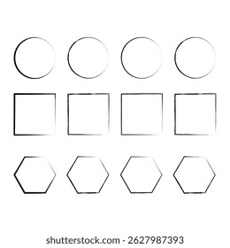 Collection of hand-drawn black outline geometric shapes