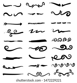 Collection of handdrawn borders made with brush and ink. Unique swirls and dividers for your design with doodle style