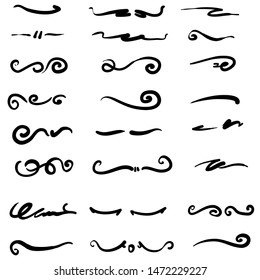 Collection of handdrawn borders made with brush and ink. Unique swirls and dividers for your design with doodle style