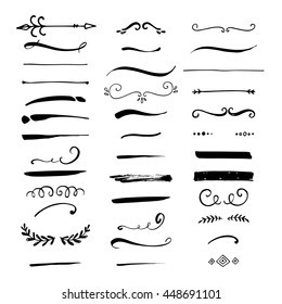Collection of handdrawn borders made with brush and ink. Unique swirls and dividers for your design. Ink borders. Vector dividers.