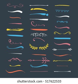 Collection of handdrawn borders made with brush and ink. Unique swirls and dividers for your design. Ink borders. Vector dividers.
