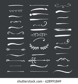 Collection of handdrawn borders made with brush and ink. Unique swirls and dividers for your design. Ink borders. Vector dividers.