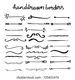Collection of handdrawn borders made with brush and ink on a tablet Unique swirls and dividers for your design. Ink borders. Vector dividers