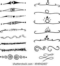 Collection of handdrawn borders made with  ink.  Vector dividers. Unique ink borders for your design.