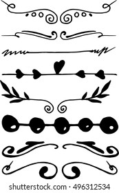 Collection of handdrawn borders made with  ink.  Set of vector calligraphic or your design.