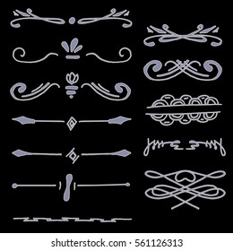 Collection of handdrawn borders made with ink. Vector dividers. Unique ink borders for your design.