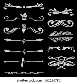 Collection of handdrawn borders made with ink. Vector dividers. Unique ink borders for your design.