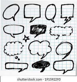 Collection of hand-drawn bubble black pen on paper sheet